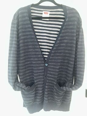 Levi's Navy and Light Gray Striped V-Neck Cardigan